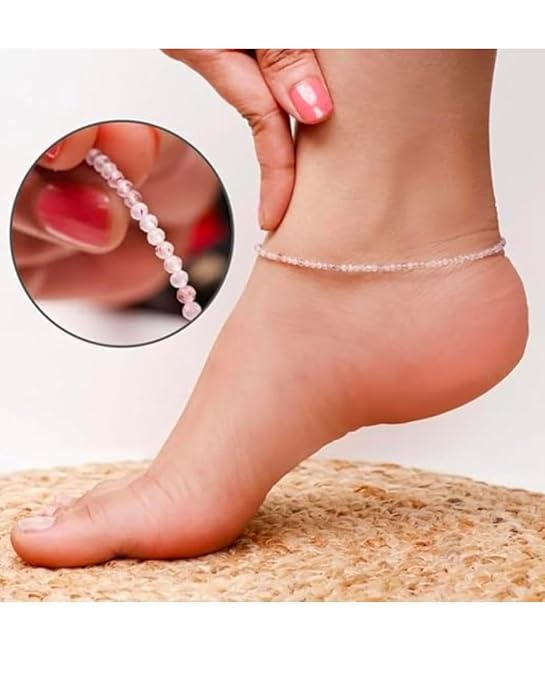 Natural Stone Healing Anklet for Women & Girls | Handcrafted Crystal 2mm Beaded Adjustable Anklet for Wealth, Spiritual Energy, Positivity, Protection & Elegant - Image 3