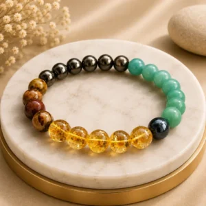 Premium Money Magnet Bracelet 8mm-10mm Bracelet for Men & Women |5 Natural Wealth Crystals for Prosperity, Business Success & Good Fortune | Elegant Dhana Lakshmi Braclet for Men & Women| Certificate of Authenticity