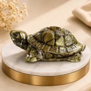 Dhaarmik Natural Pyrite Tortoise (Kachhua) 2.5CM x 7CM | Money Magnet Pyrite Stone Turtle for Good Luck & Wealth | Vastu Feng Shui Decor for Home Office Living Room | Housewarming Gift