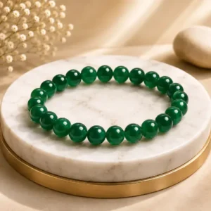 Green Jade Stretchable Crystal Bracelet | Lab Certified 8mm-10mm Round Cut Beads | Unisex Healing Bracelet for Men & Women | Promotes Emotional Balance, Luck & Prosperity