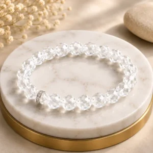 Natural Clear Quartz (Sphatik) Bracelet 8MM-10mm Diamond-cut Faceted Stretchable Original Real Crystal Bracelet For Meditation, Manifestation & Peace For Men & Women