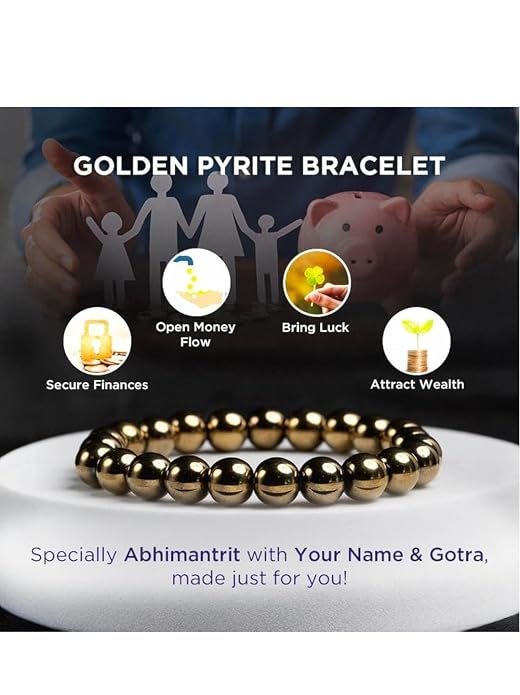 Golden Pyrite Bracelet | For Courage, Financial Confidence & Opportunity Attraction | Temple Blessed & Energized | Reduces Self-Doubt & Fear of Failure | For Men & Women One Size - Image 2